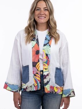 Shannon Passero open front Jacket with Colorful Floral Trim size OS